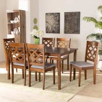 Baxton Studio RH336C-Grey/Walnut-7PC Dining Set Ramiro Modern and Contemporary Grey Fabric Upholstered and Walnut Brown Finished Wood 7-Piece Dining Set